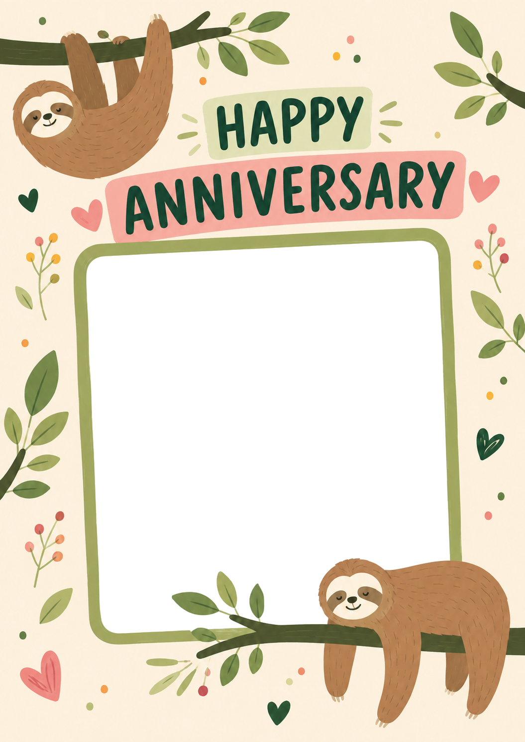 Cute Sloth Hanging Photo Upload Anniversary Card