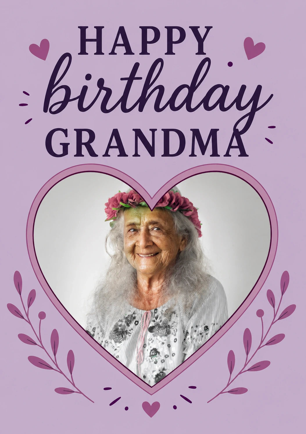 Happy Birthday Grandma Floral Heart Photo Upload Birthday Card for Her