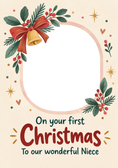 Load image into Gallery viewer, Festive Bell Holly First Christmas Photo Upload Card for Niece

