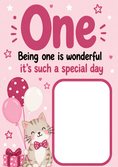 Load image into Gallery viewer, Cute Cat and Balloons Being One Photo Upload 1st Birthday Card for Her
