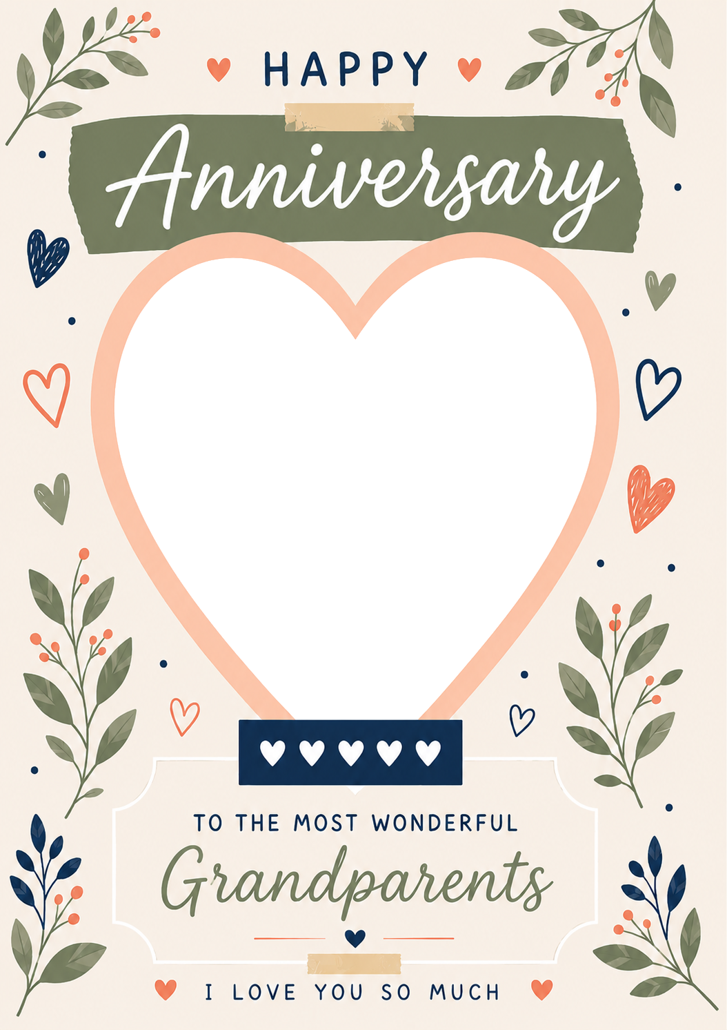 Botanical Hearts Grandparents Photo Upload Anniversary Card
