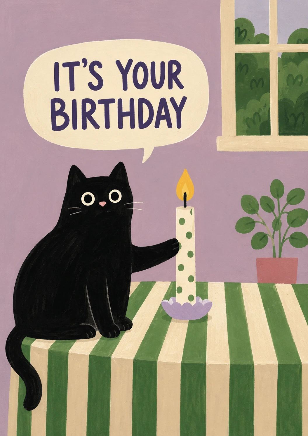 Funny Black Cat with Candle 13th Birthday Card