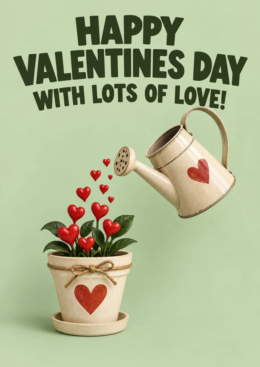 Watering Can Love Hearts Valentine's Day Card for Fiancee