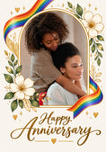 Load image into Gallery viewer, Gold Floral Rainbow Ribbon Photo Upload Anniversary Card
