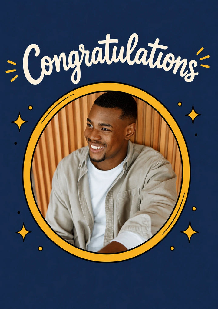 Navy Gold Stars Photo Upload Congratulations Card for Him
