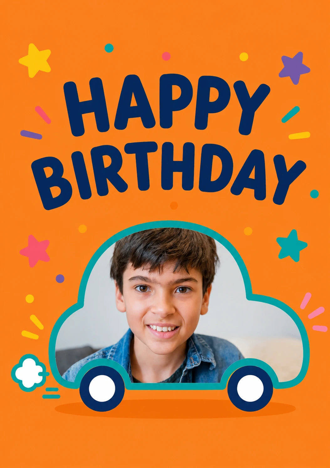 Colourful Car Photo Upload Birthday Card for Him