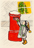 Load image into Gallery viewer, Girl Posting Letter Red Pillar Box Christmas Card for Her
