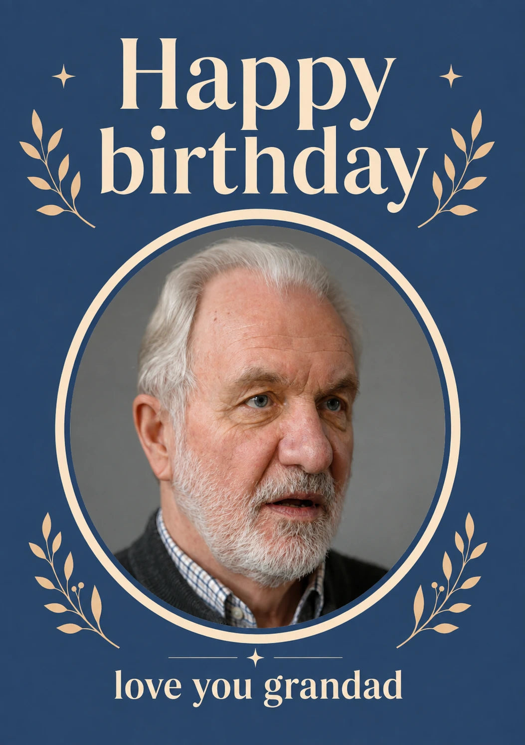 Navy Blue Botanical Frame Photo Upload Birthday Card for Him
