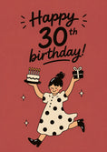 Load image into Gallery viewer, Jumping Woman Polka Dot 30th Birthday Card for Her

