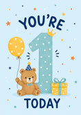 Load image into Gallery viewer, Cute Teddy Bear You're 1 Today 1st Birthday Card for Him
