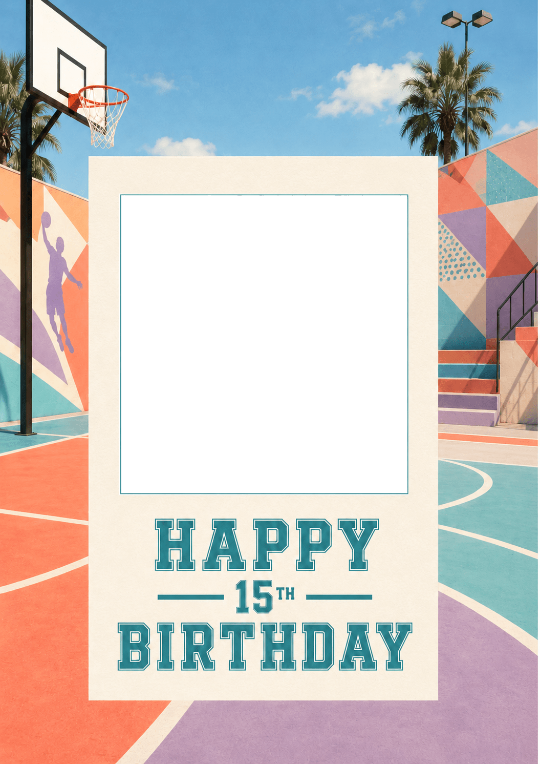 Basketball Court Happy 15th Photo Upload Birthday Card for Him