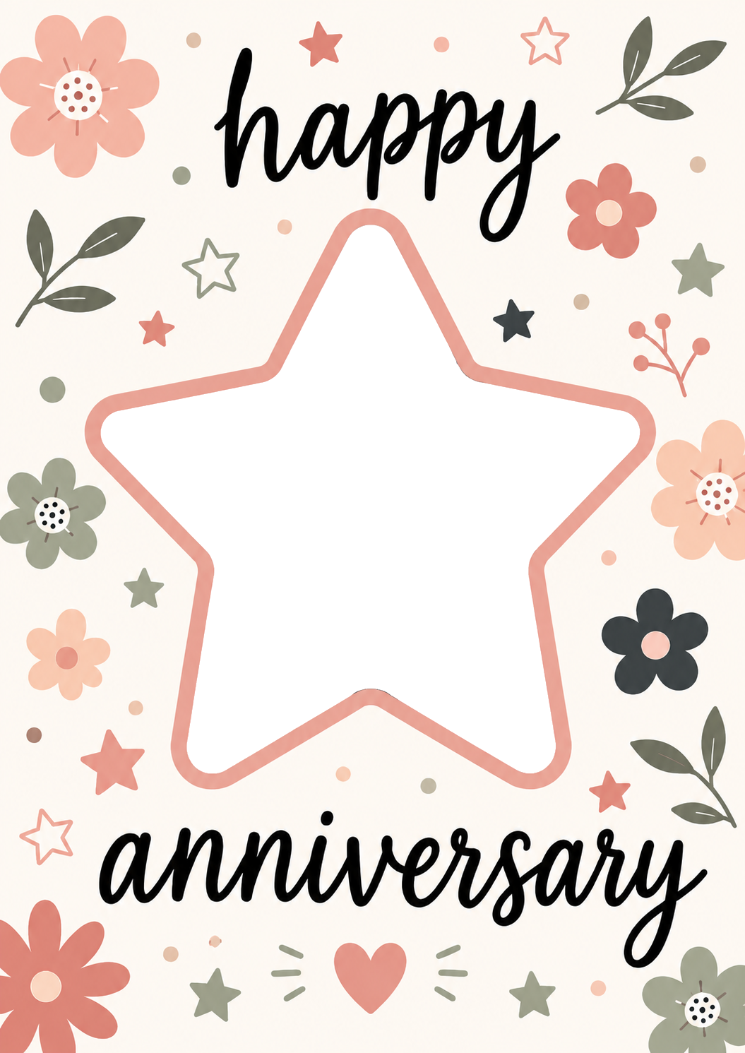 Floral Stars and Flowers Photo Upload Anniversary Card