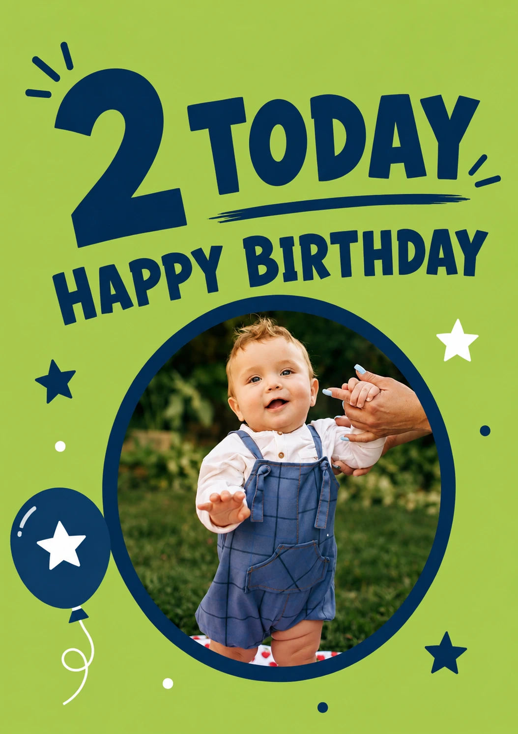 2 Today Bold Green Photo Upload 2nd Birthday Card