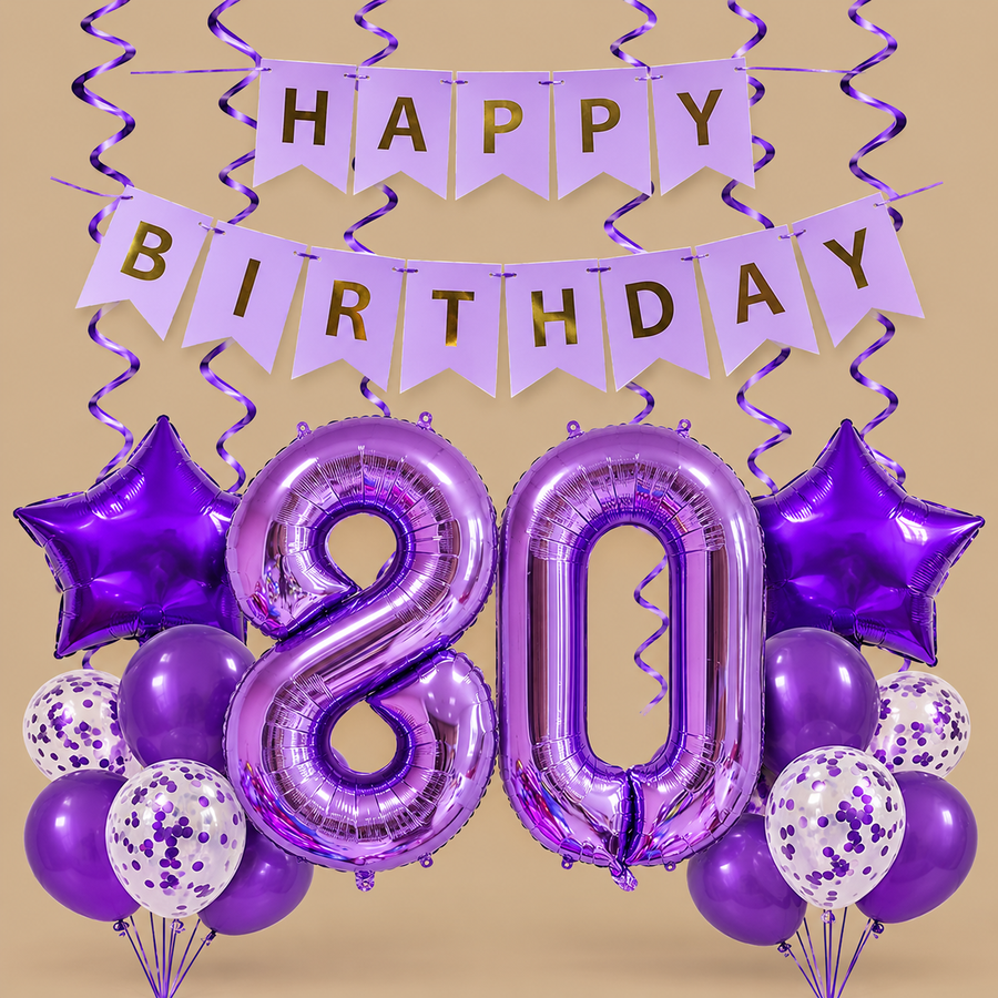Purple 80th Birthday Balloon Set