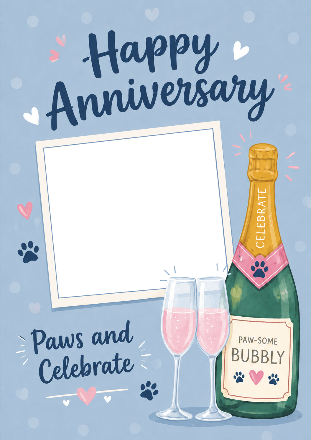 Funny Paws and Celebrate Bubbly Photo Upload Anniversary Card