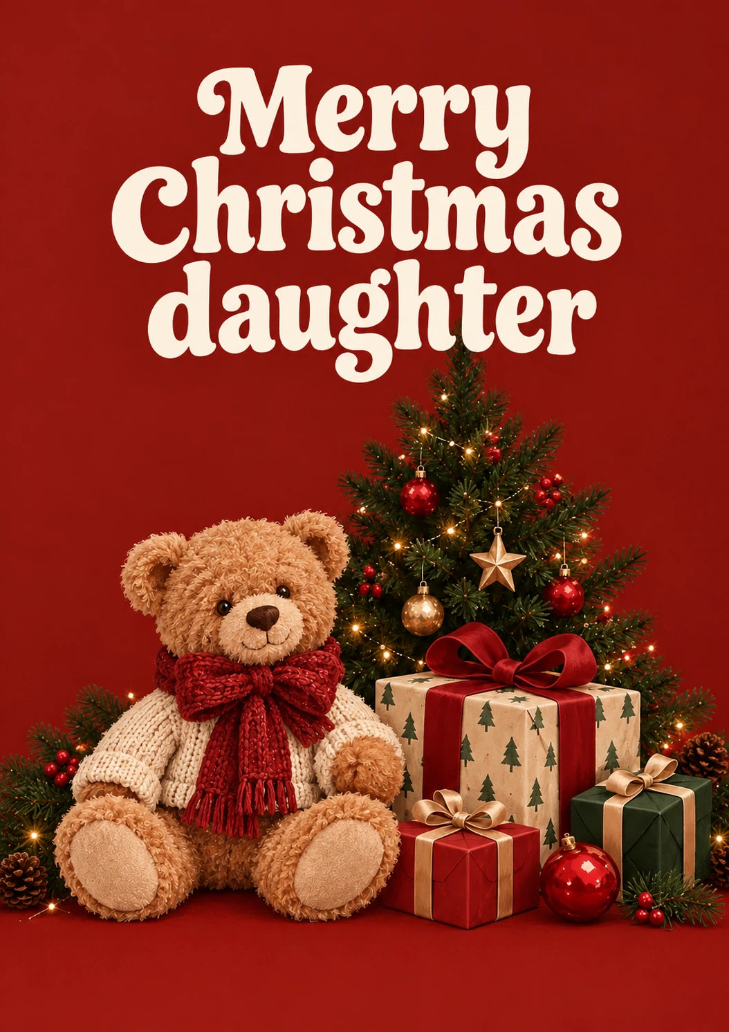 Teddy Bear with Gifts Merry Christmas Card for Her