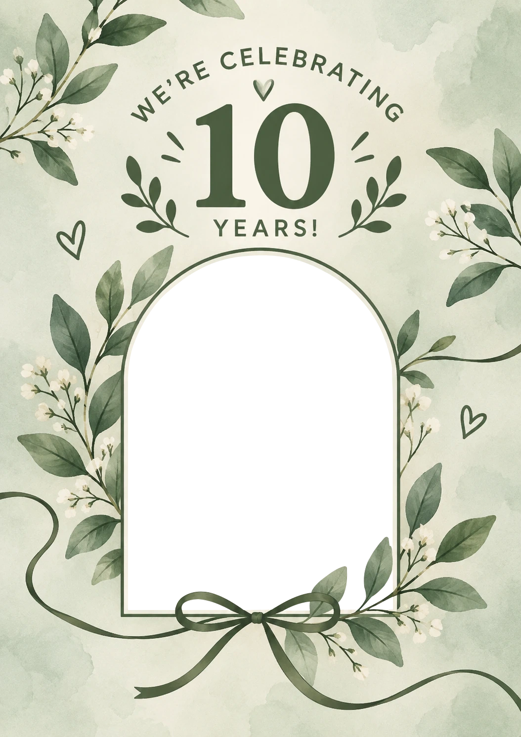 Sage Green Botanical Photo Upload 10th Anniversary Card for Her