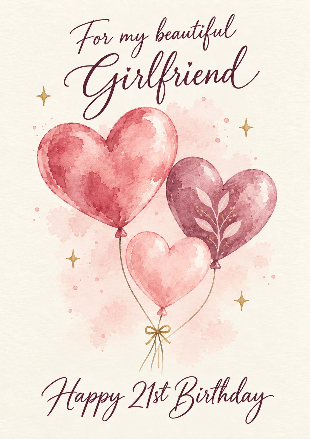 Pink Heart Balloons 21st Birthday Card for Her