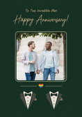Load image into Gallery viewer, Two Tuxedos Rainbow Heart Photo Upload Anniversary Card

