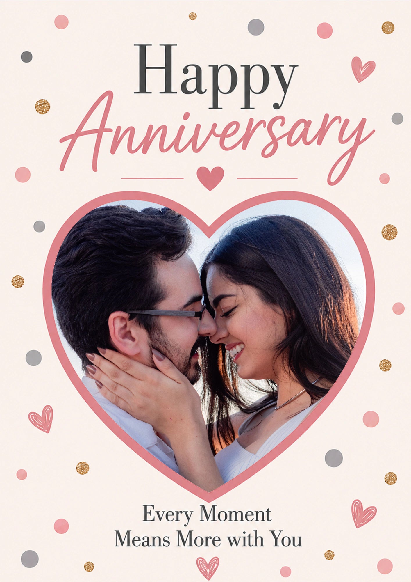Every Moment Means More Confetti Heart Photo Upload Anniversary Card