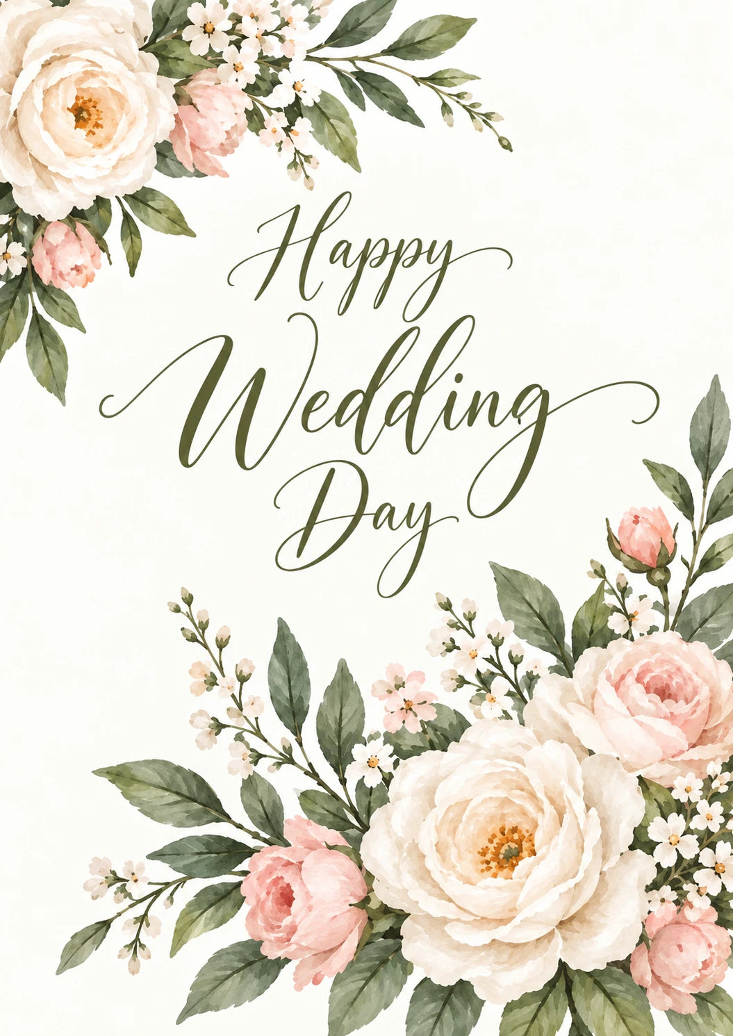 Watercolour Floral Happy Wedding Day Card