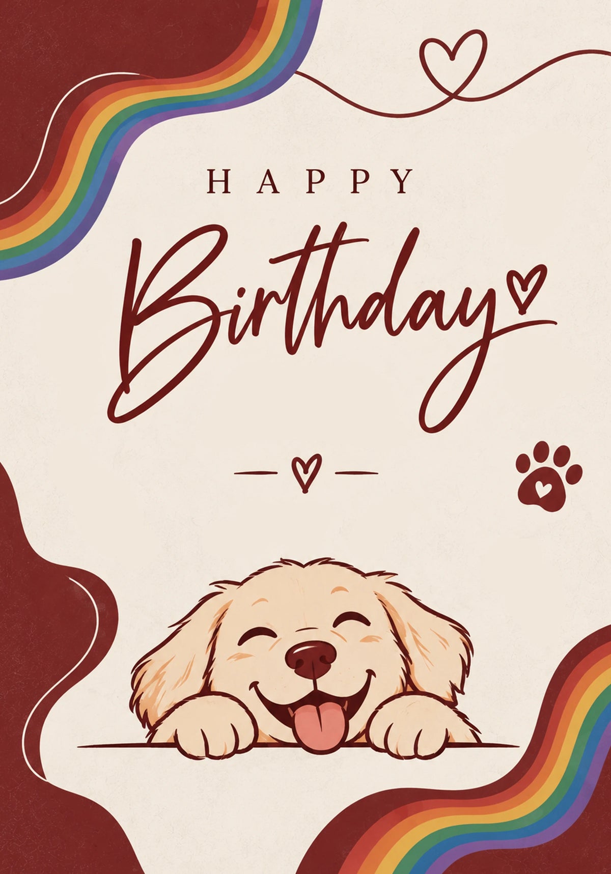 Rainbow Puppy Dog Happy Birthday Card