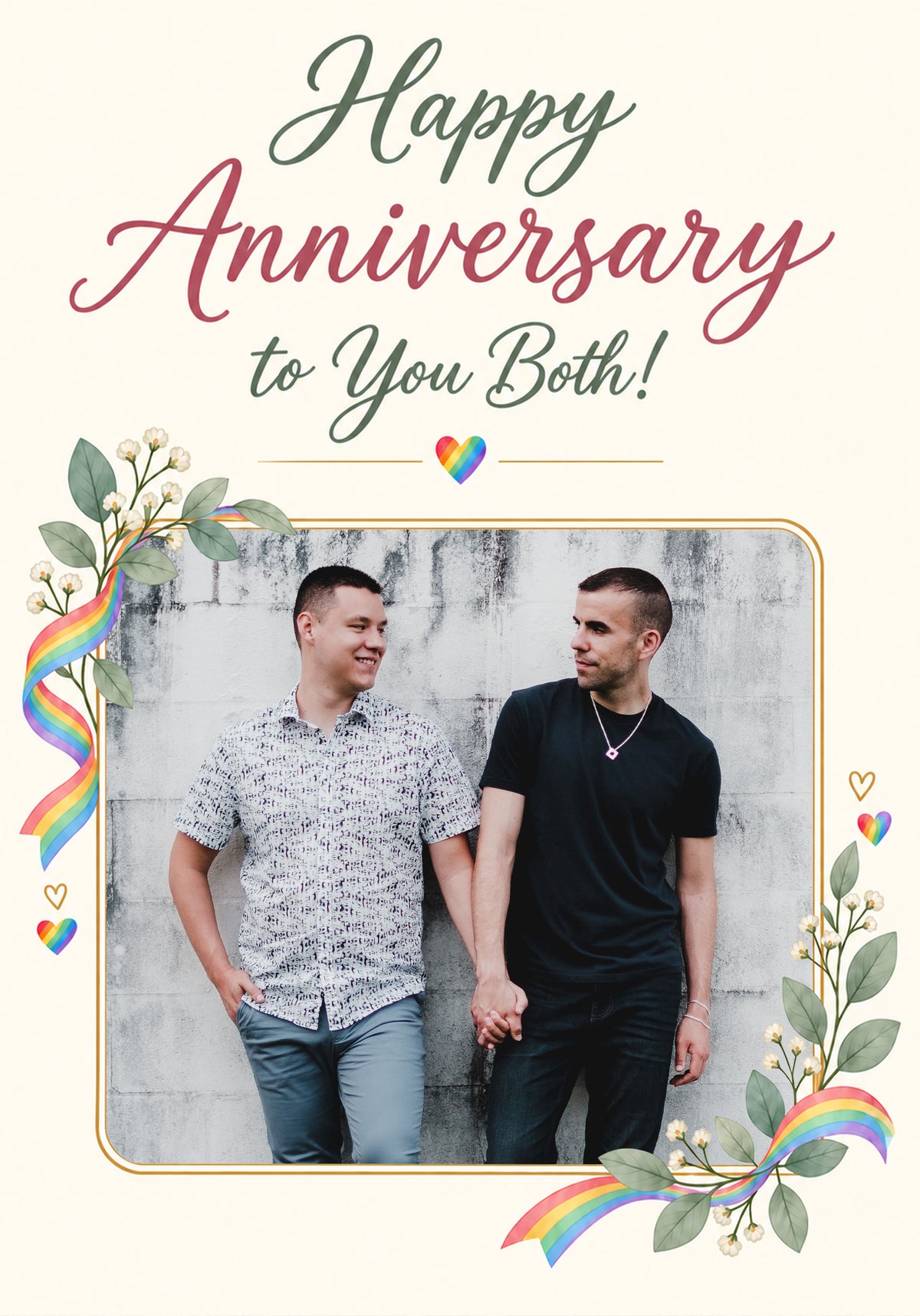 Rainbow Pride Floral Photo Upload Anniversary Card