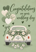 Load image into Gallery viewer, Just Married Floral Car Sage Green Wedding Card
