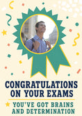 Load image into Gallery viewer, Teal Rosette Ribbon Photo Upload Congratulations Card
