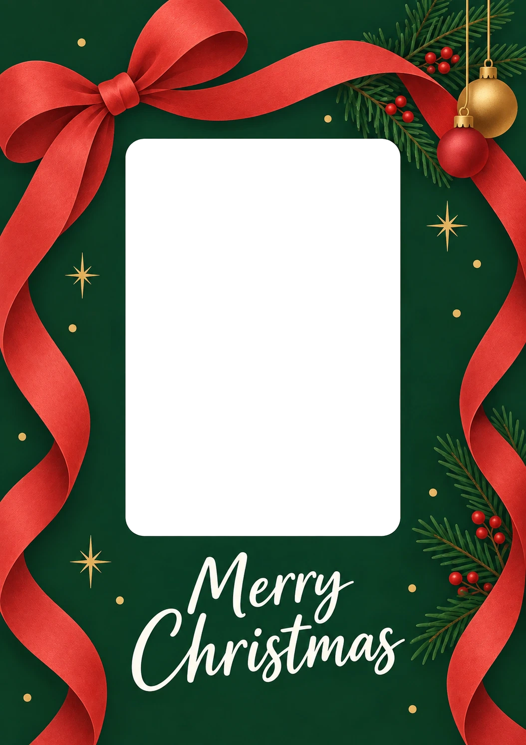 Red Ribbon Bow Photo Upload Christmas Card for Friend
