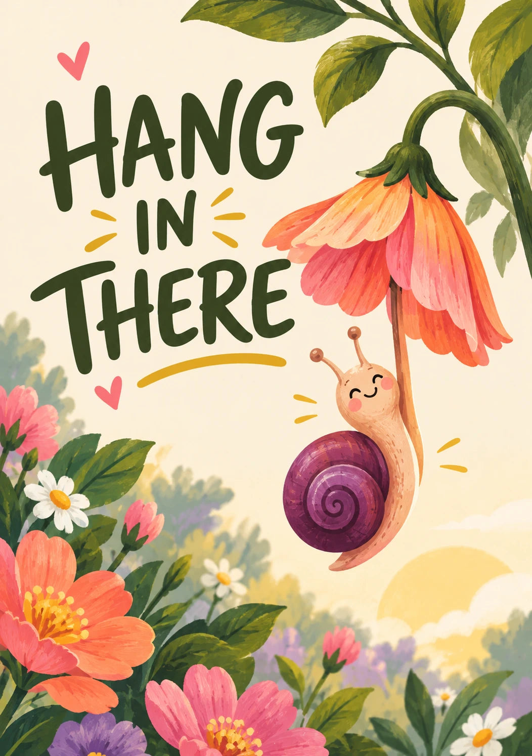 Funny Hanging Snail Floral get well soon! Card for Auntie