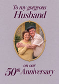 Load image into Gallery viewer, Oval Gold Frame Photo Upload 50th Anniversary Card for Husband
