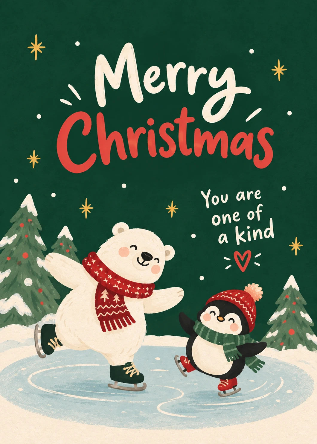 Polar Bear and Penguin Ice Skating Christmas Card for Parents