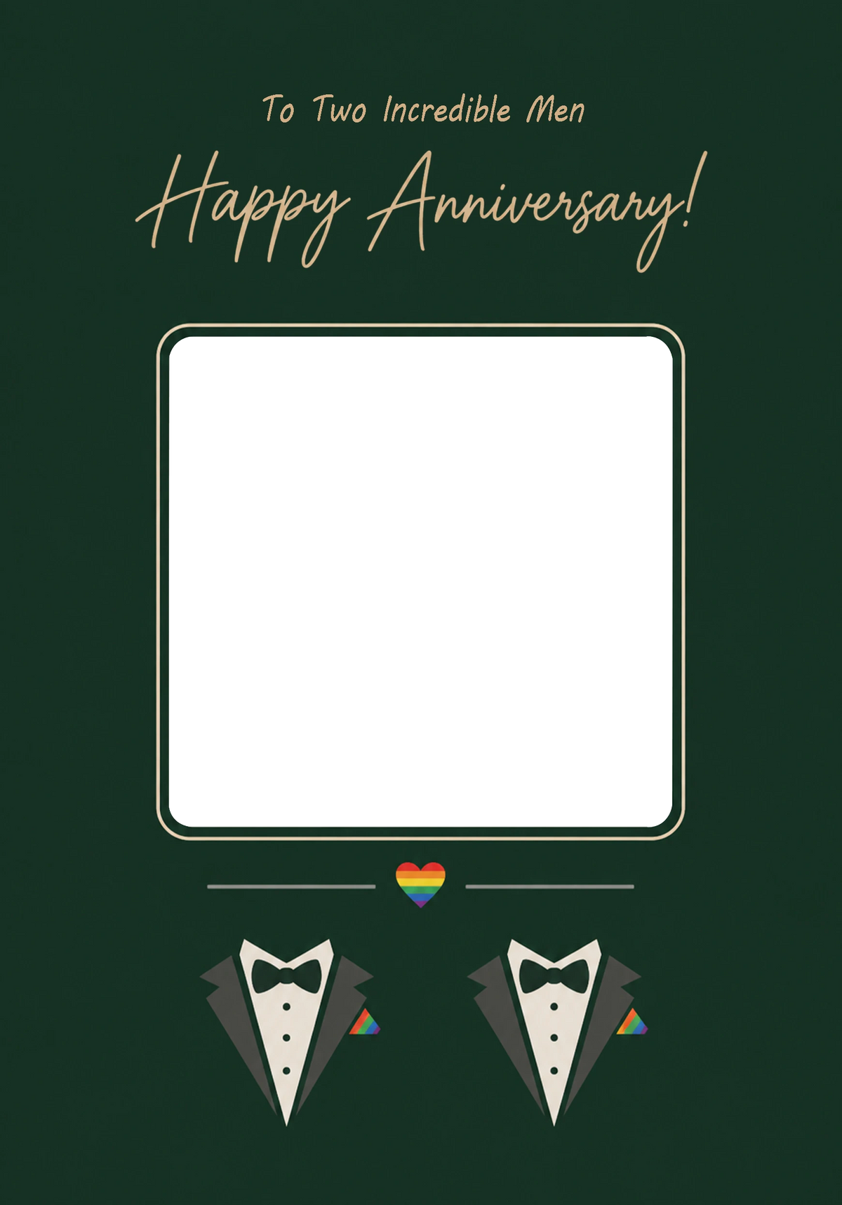 Two Tuxedos Rainbow Heart Photo Upload Anniversary Card