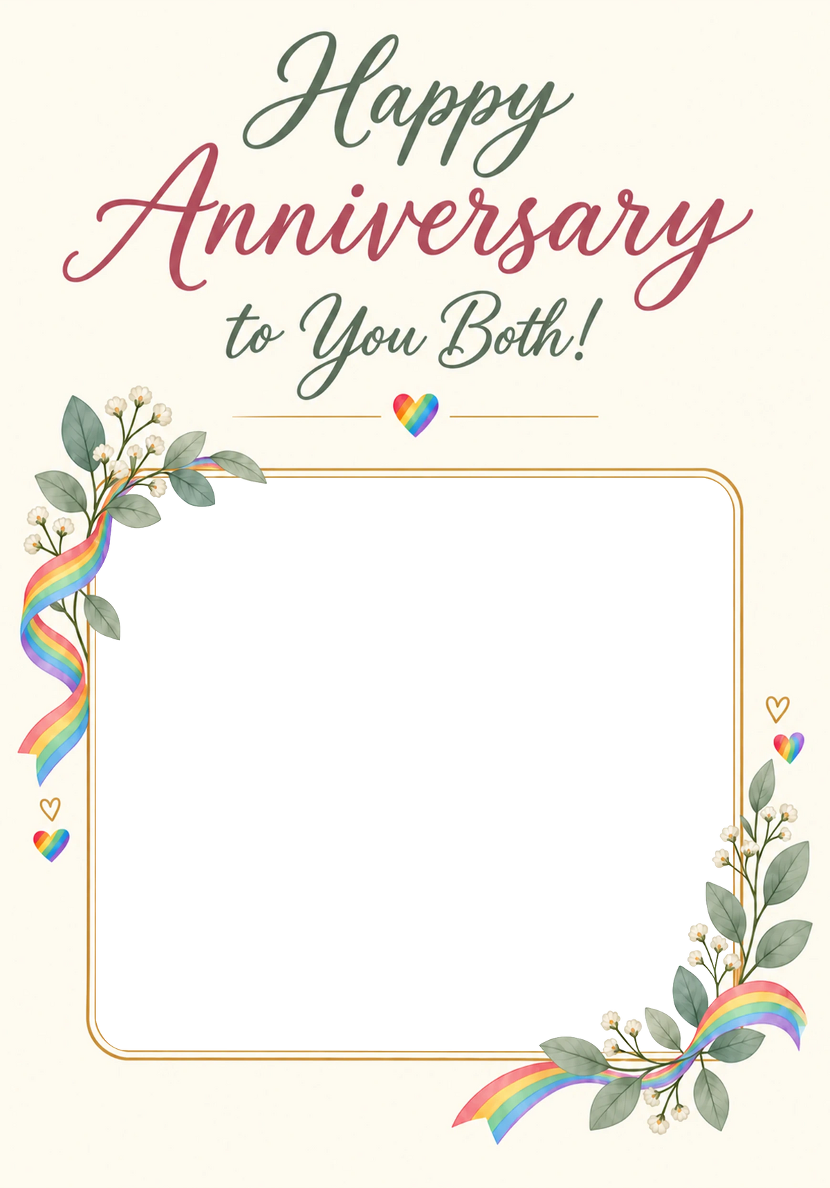 Rainbow Pride Floral Photo Upload Anniversary Card