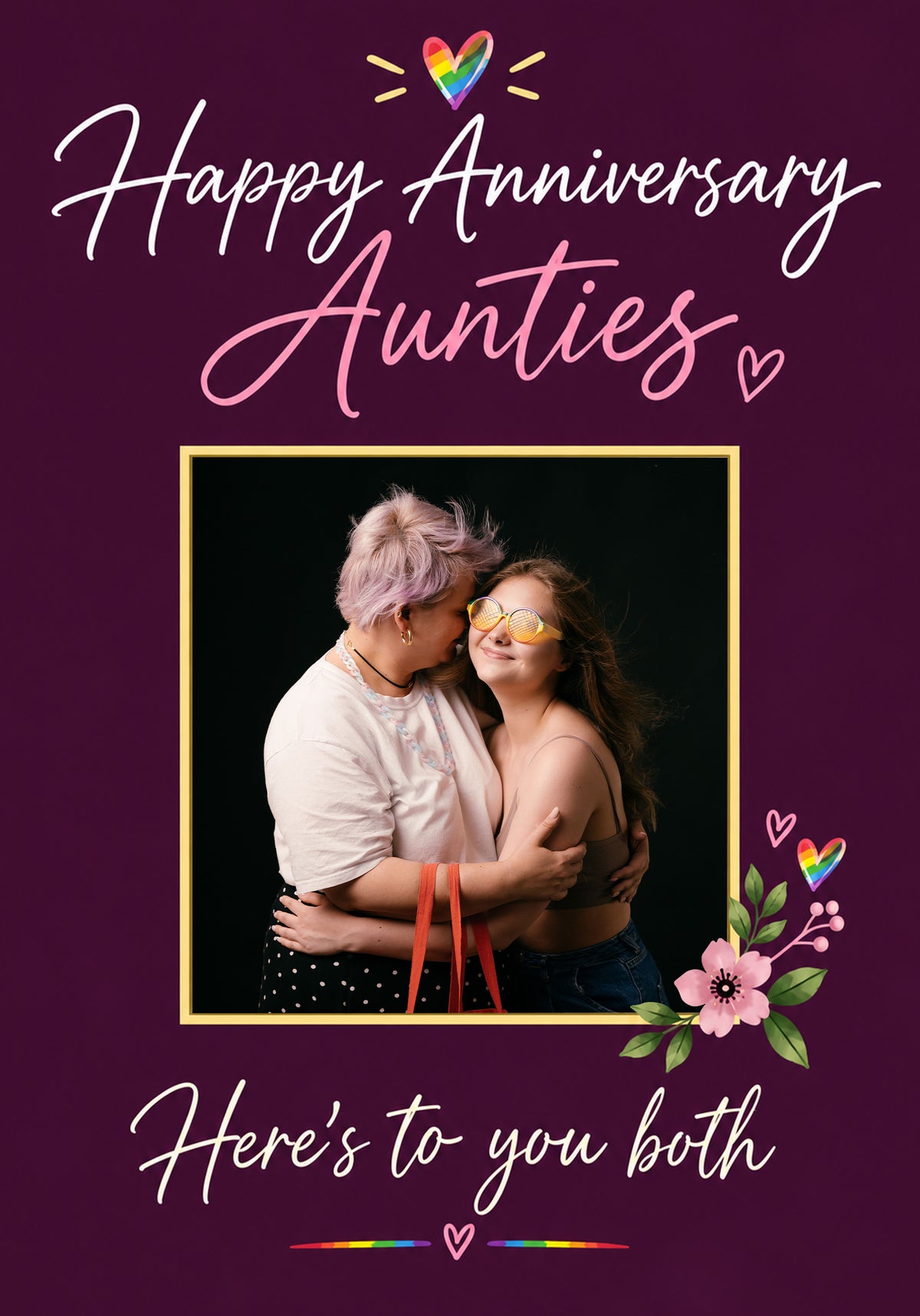 Rainbow Heart Aunties Photo Upload Anniversary Card
