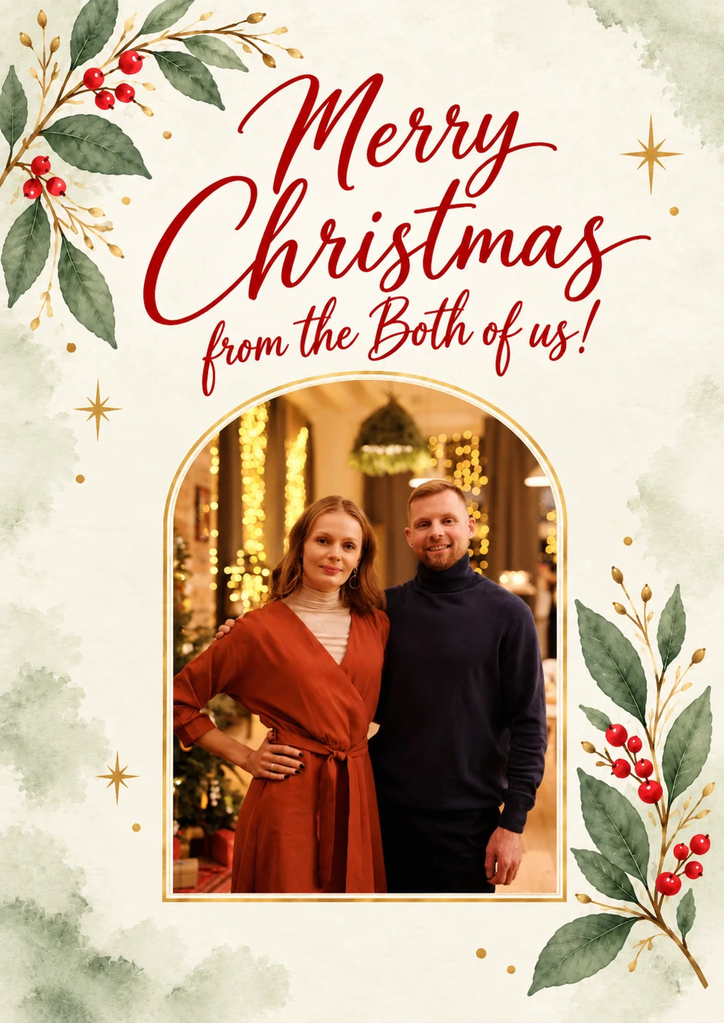 Festive Holly Wreath Couples Photo Upload Christmas Card for Auntie