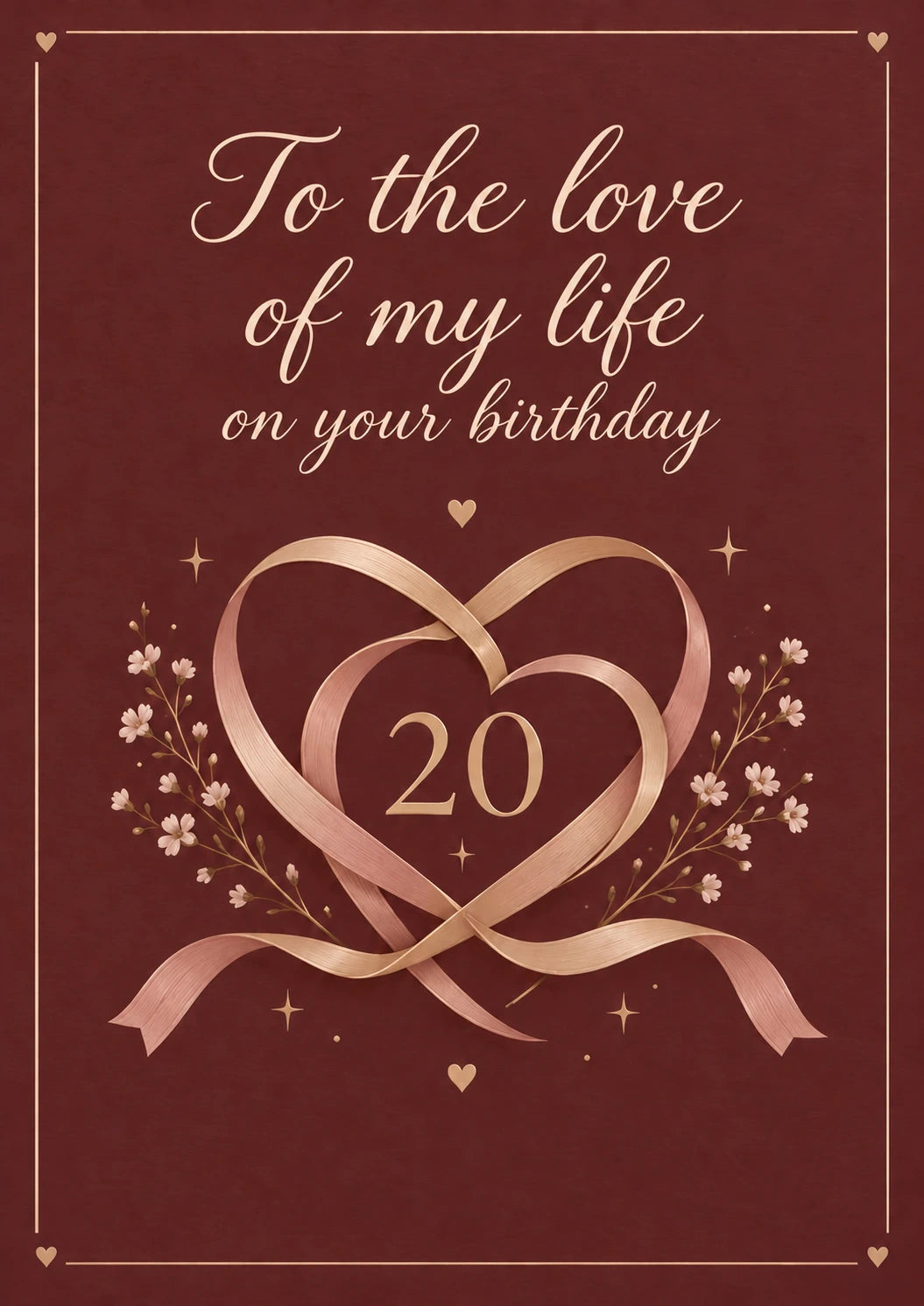Rose Gold Intertwined Hearts 20th Birthday Card for Her