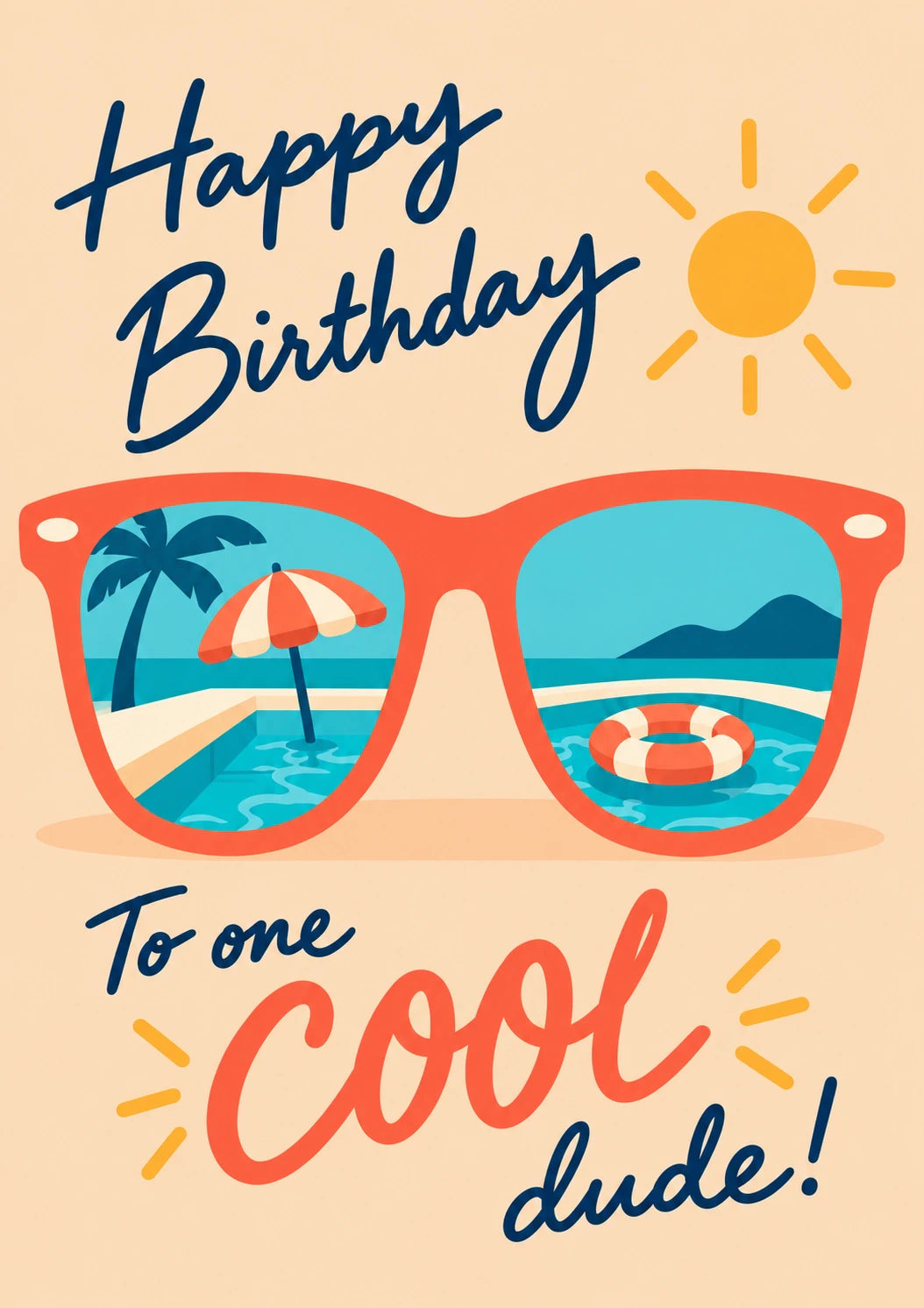Cool Sunglasses Pool Scene Birthday Card for Him