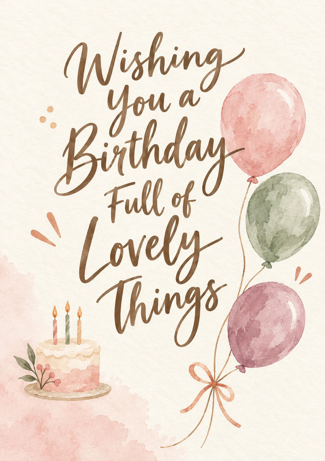 Watercolour Balloons and Cake Birthday Card for Her