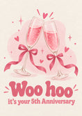 Load image into Gallery viewer, Champagne Toast Pink Bow 5th Anniversary Card for Her
