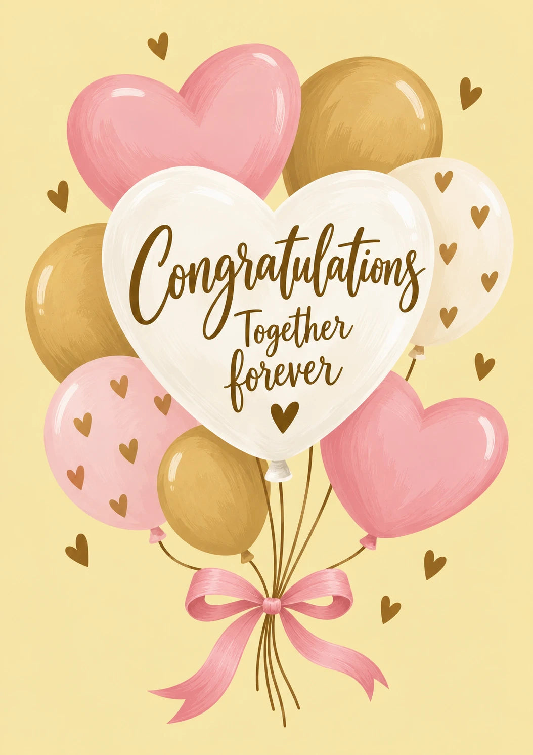 Pink Gold Heart Balloons Together Forever Wedding Card