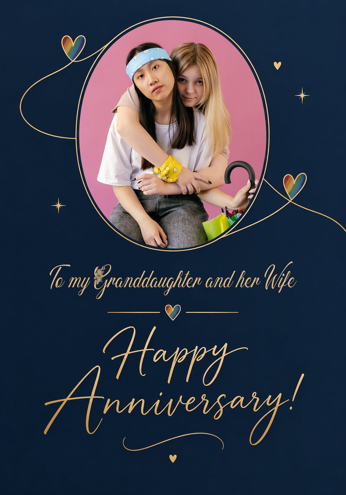 Rainbow Hearts Granddaughter and Wife Photo Upload Anniversary Card