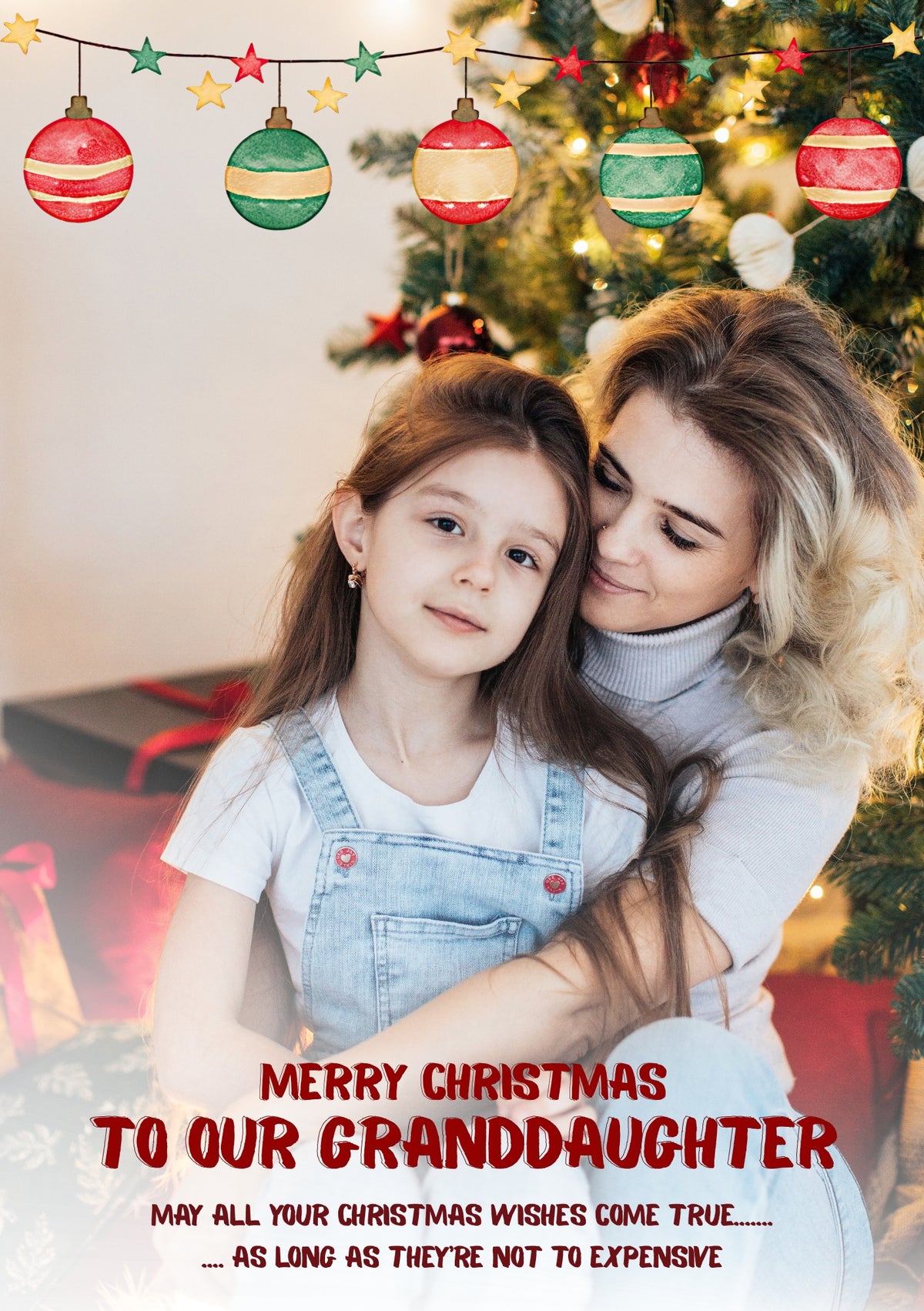 Funny Hanging Baubles Photo Upload Christmas Card for Her