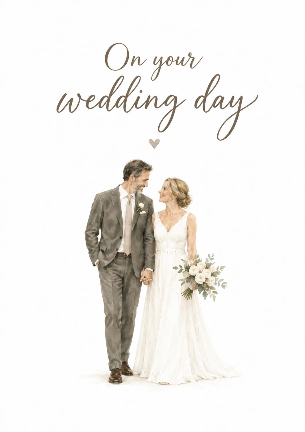Watercolour Couple Holding Hands Wedding Day Card