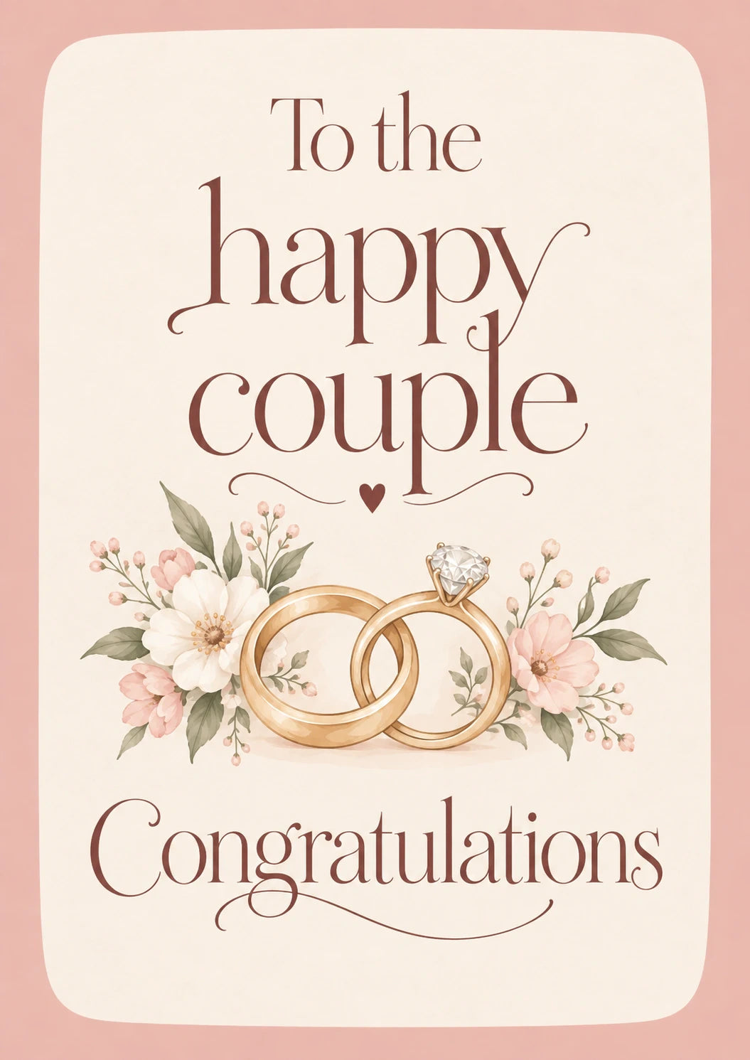 Happy Couple Gold Rings Floral Wedding Card