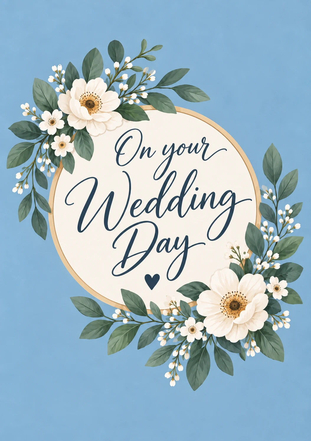 White Floral Wreath On Your Wedding Day Card