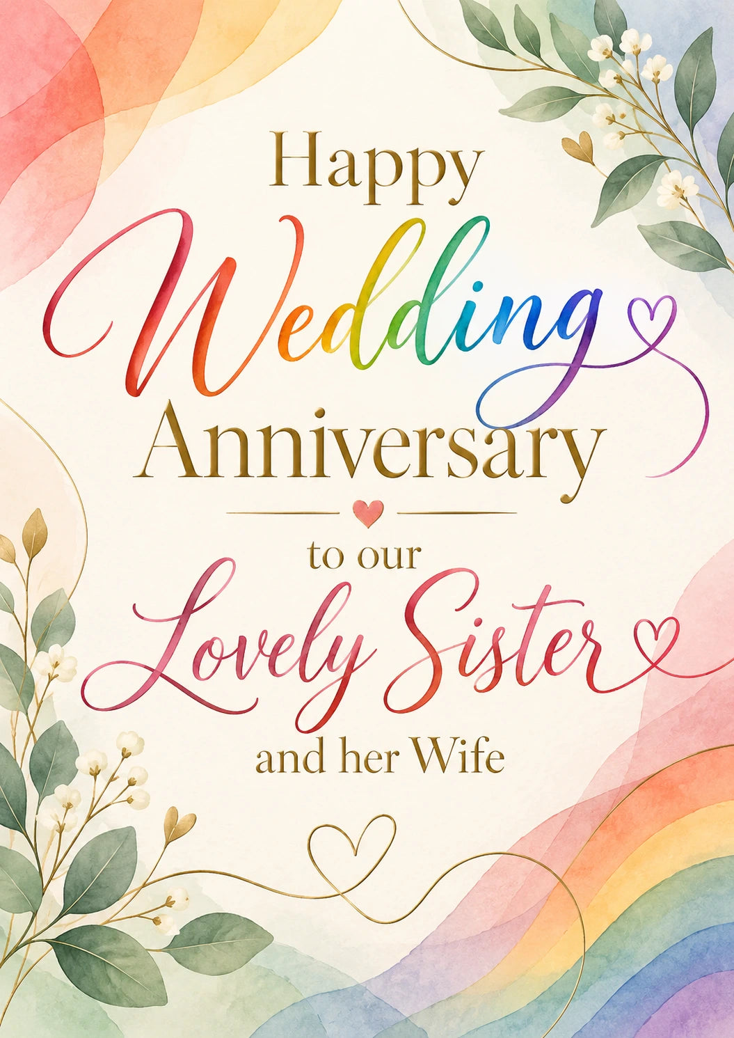 Rainbow Floral Sister and Her Wife Wedding Anniversary Card
