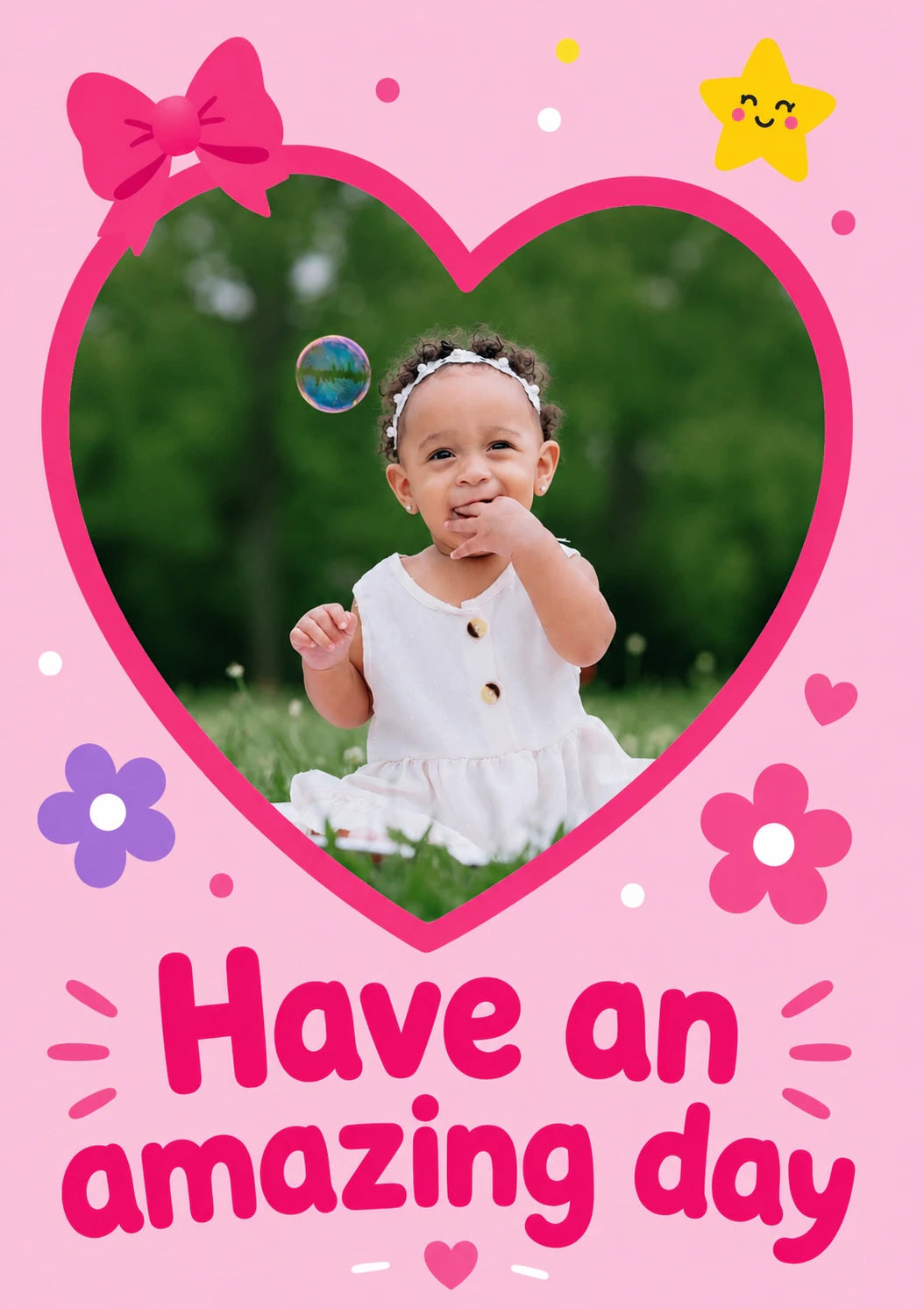 Pink Heart Bow Photo Upload Birthday Card for Her