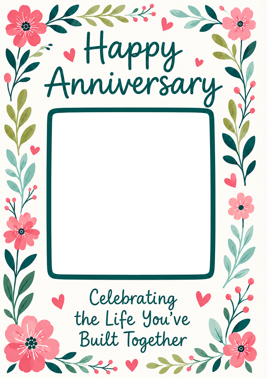 Pink Floral Celebrating Life Together Photo Upload Anniversary Card